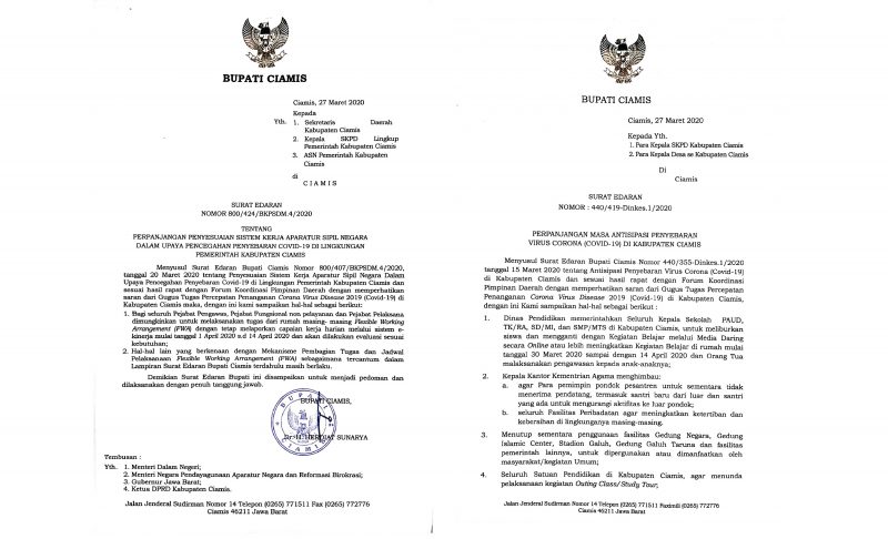 Antisipasi Penyebaran COVID-19, Pemkab Ciamis Perpanjang WFH dan Kegiatan Belajar di Rumah