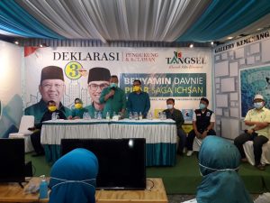 Konferensi Pers Benyamin Davnie Pilar Saga Ichsan menanggapi hasil quick count Pilkada Tangsel (1)
